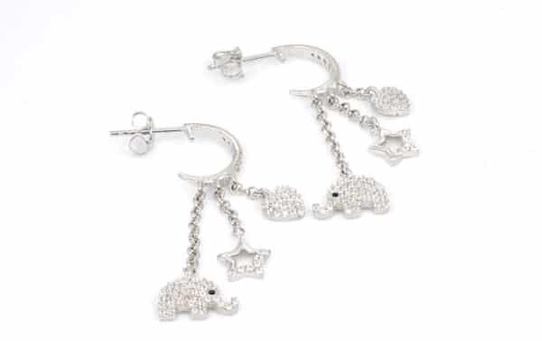 Sterling Silver Elephant & Star Charm Dangle Earrings