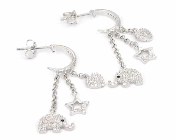 Sterling Silver Elephant & Star Charm Dangle Earrings - Image 5