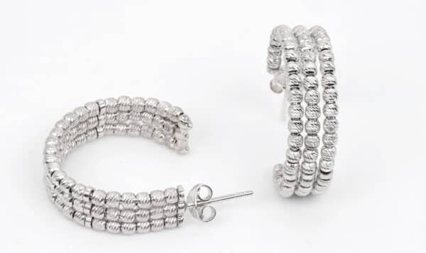 925 Sterling Silver Classic Hoop Earrings with Three Rows: Effortlessly Elegant - Image 3