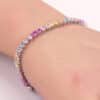 925 Sterling Silver Heart Shaped Bracelet with 5A Cubic Zirconia Diamonds – Rainbow Design