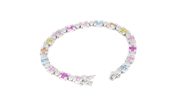 925 Sterling Silver Rainbow Bracelet Cubic Zirconia Multicolor - Image 2