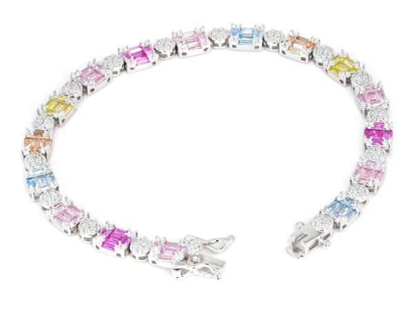 925 Sterling Silver Rainbow Bracelet Cubic Zirconia Multicolor - Image 3