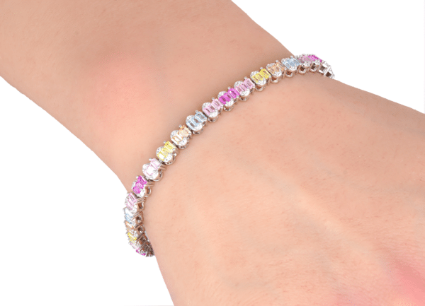 925 Sterling Silver Rainbow Bracelet with Premium Cubic Zirconia Diamonds