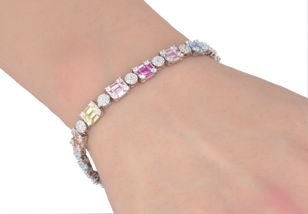925 Sterling Silver Rainbow Bracelet Cubic Zirconia Multicolor
