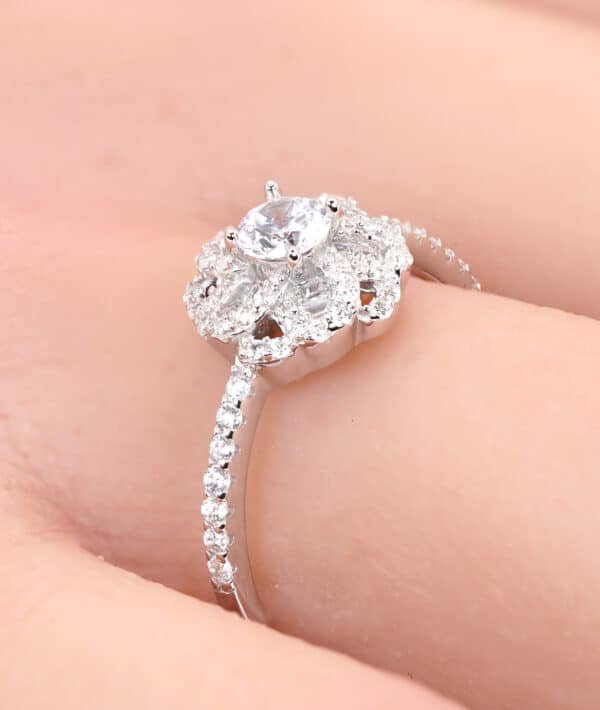 925 Sterling Silver Floral Halo Engagement Ring – A Timeless Masterpiece of Elegance - Image 4