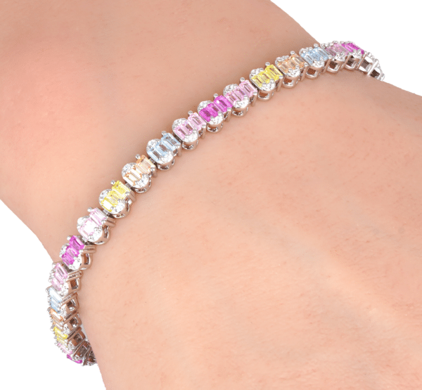 925 Sterling Silver Rainbow Bracelet with Premium Cubic Zirconia Diamonds - Image 4