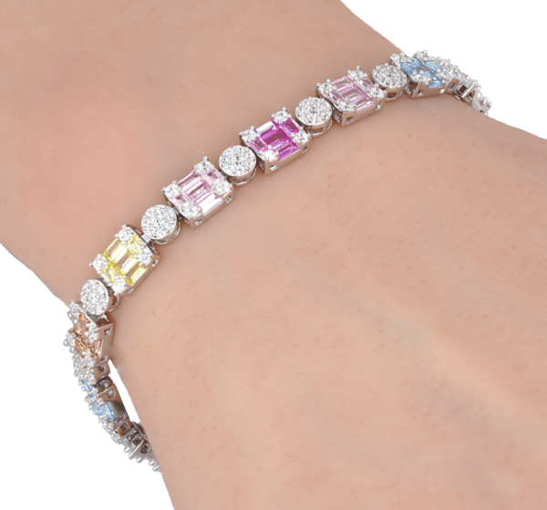 925 Sterling Silver Rainbow Bracelet Cubic Zirconia Multicolor - Image 4