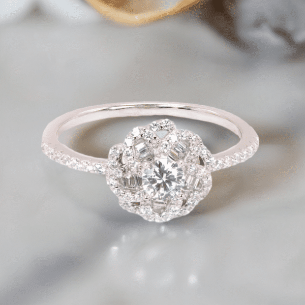 925 Sterling Silver Floral Halo Engagement Ring – A Timeless Masterpiece of Elegance - Image 6