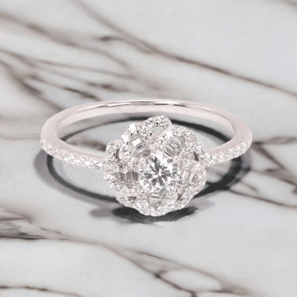 925 Sterling Silver Floral Halo Engagement Ring – A Timeless Masterpiece of Elegance - Image 5